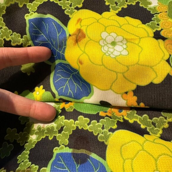 Vtg 60s Green Floral Flower Power Wide Leg Palazzo Pants Bright Bell Bottoms S - Picture 6 of 6